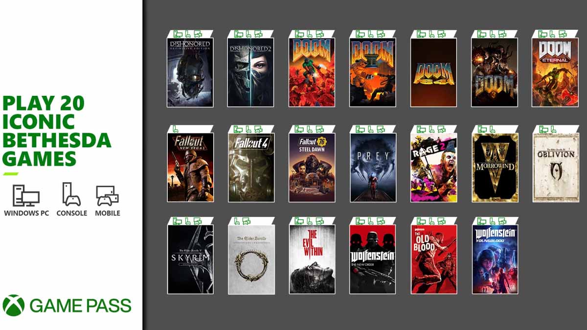 20 Bethesda ZeniMax Media games on Xbox Game Pass