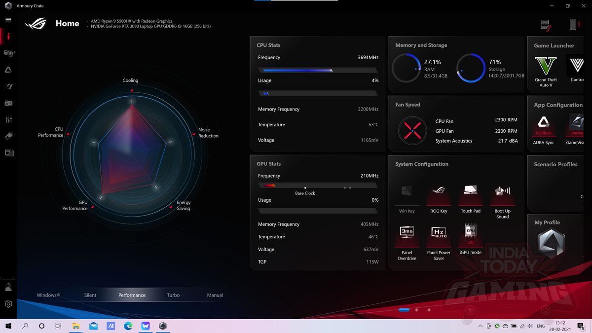 Armoury Crate on Asus ROG Strix Scar 15 G533QS 2021